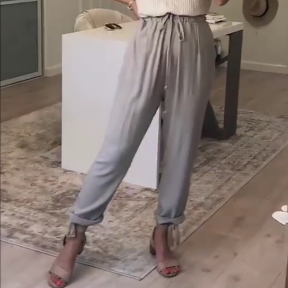 Vici Pants - Vici pocketed drawstring pants taupe Medium